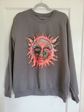 Gray Men's Sublime Crewneck Sweatshirt with Neon Sun Artwork